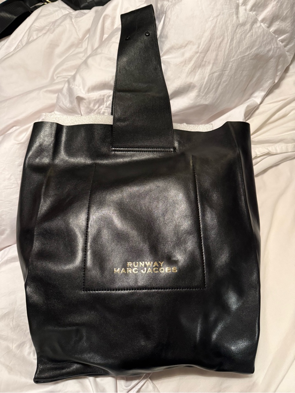 Marc Jacobs Black Leather Runway Tote with Gold Logo